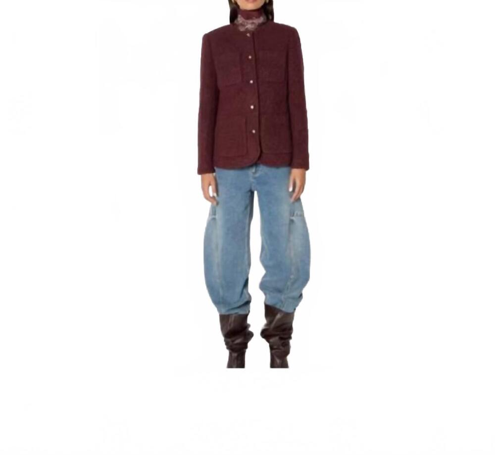 NEW BERENICE long round-neck jacket with pockets in burgundy